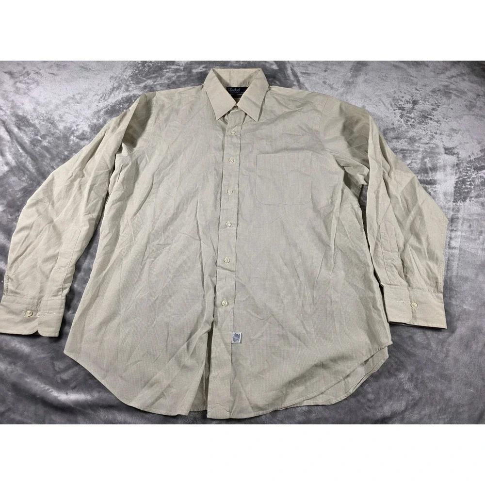 Polo Ralph Lauren Andrew Mens 16.5 34/35 Button Up Dress Shirt Beige Micro Check
